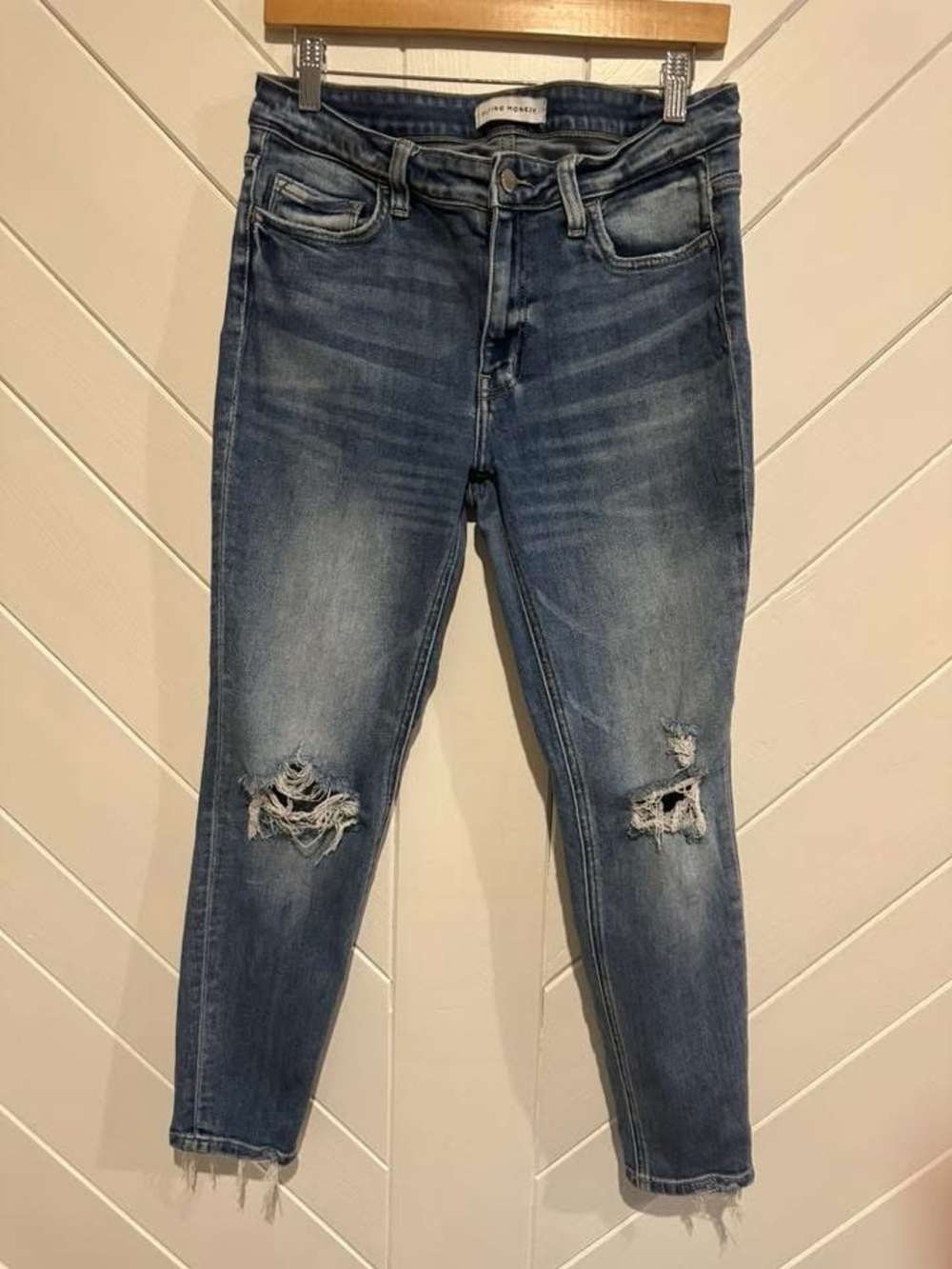 Flying Monkey Distressed Cropped Blue Ankle Jeans